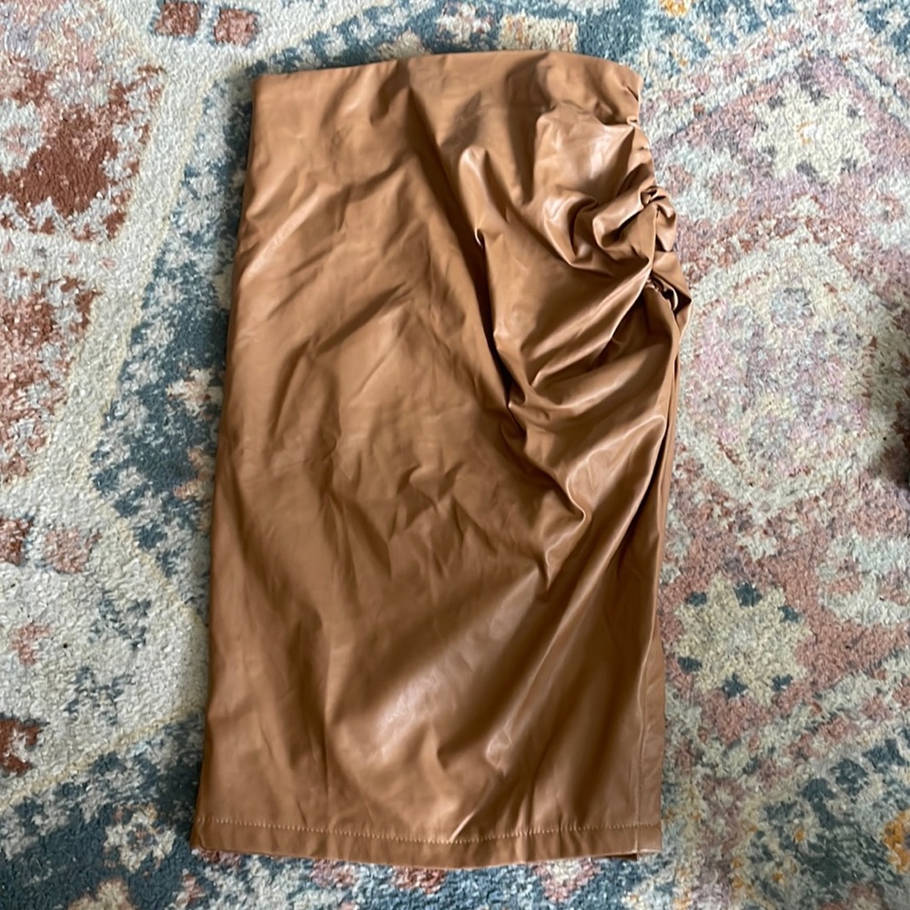 Faux leather midi skirt tan size 4
